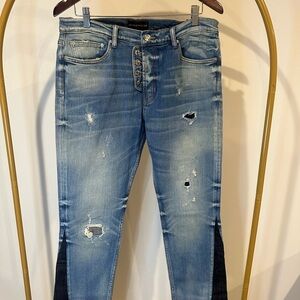 Art Meets Chaos blue skinny flare jeans with black contrast #denim